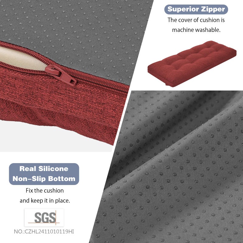 baibu 36 Inch Dual-Layer Patent Design Memory Foam Bench Cushion, Non-Slip Indoor Bench Cushion Standard Size Foam Pad with Machine Washable Cover (Red, 36x15x3in) - Image 4